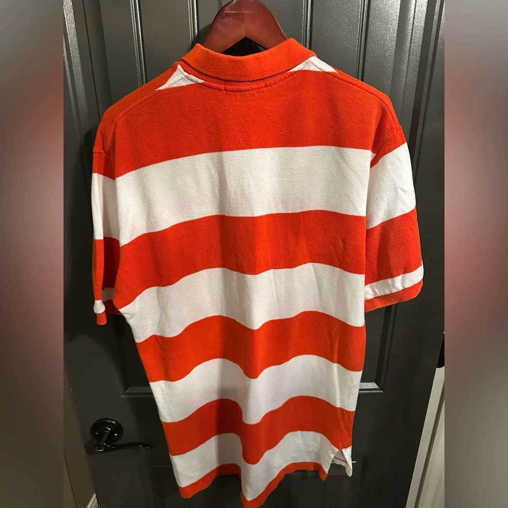 Vintage Ralph Lauren Orange/ Red and White Rugby Striped Polo
